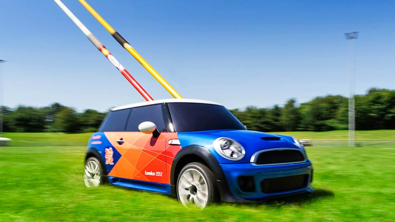 Illustration for article titled The Olympics Are Using Miniature RC Mini Coopers To Retrieve Javelins and Other Track & Field Gear